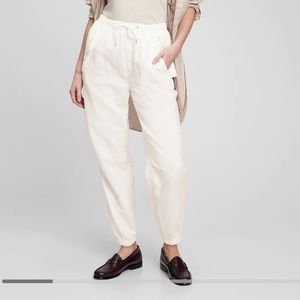 Gap | white linen joggers, high rise, deep pockets